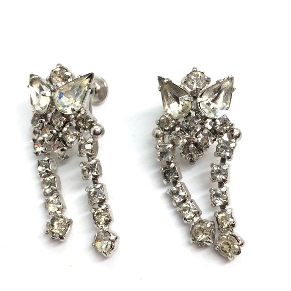 VINTAGE RHINESTONES SCREW BACK EARRINGS DANGLE STATEMENT - Picture 11 of 16